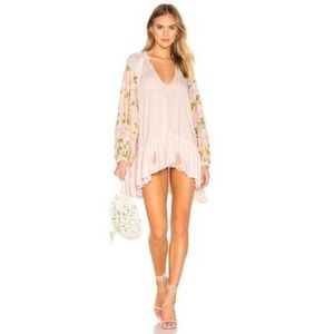 Free People | Mix It Up Pink Oversized Balloon Patchwork Floral Mini Dress XS